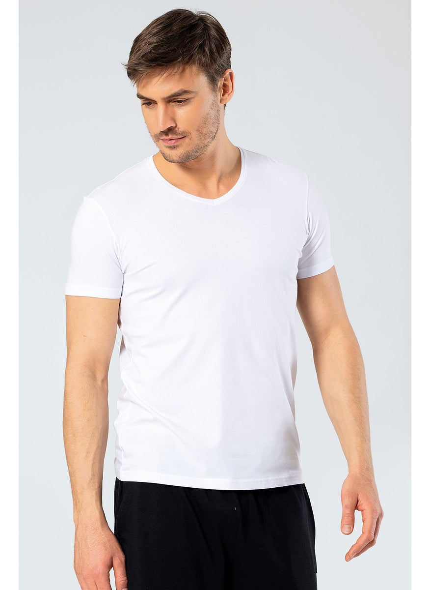 1332 V Neck Short Sleeved Men's T-Shirt - White