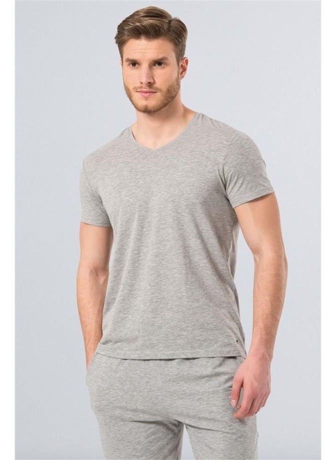 1332 V Neck Short Sleeved Men's T-Shirt - Gray Melange