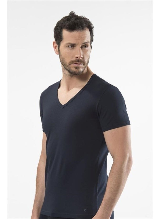 1306 V-Neck Short Sleeved Men's T-Shirt - Navy Blue