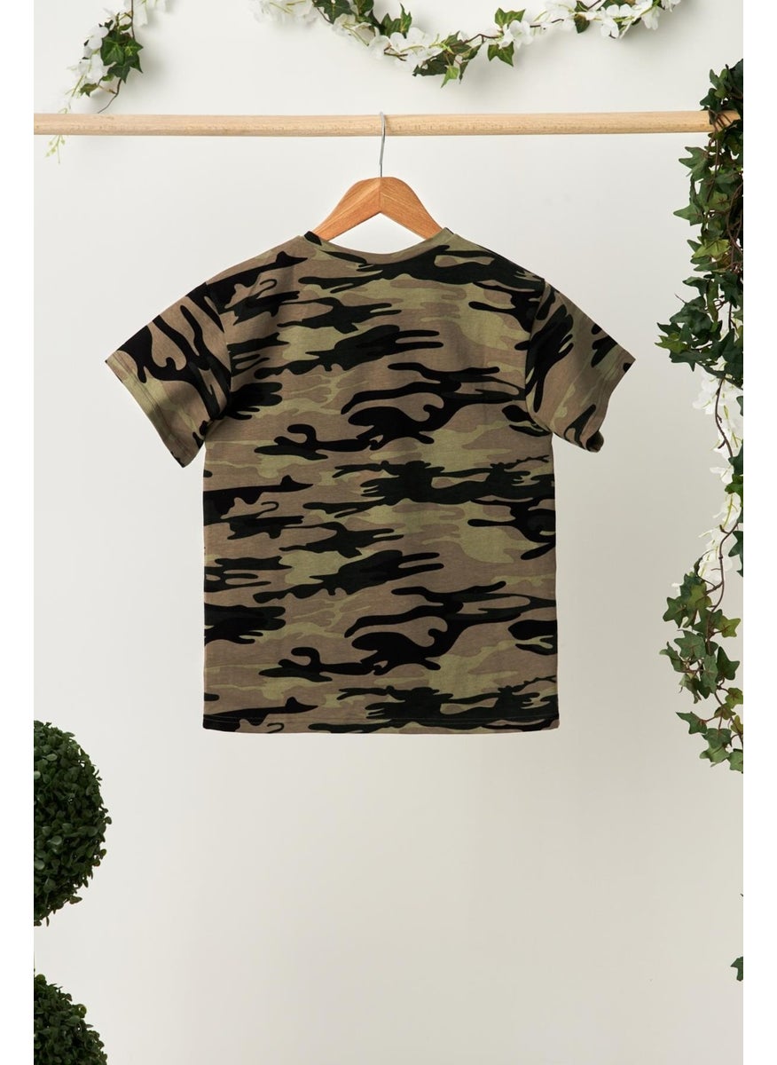 Camouflage Girl's Short Sleeve Crew Neck Anti-Sweat, Comfortable Cotton Combed Cotton T-Shirt