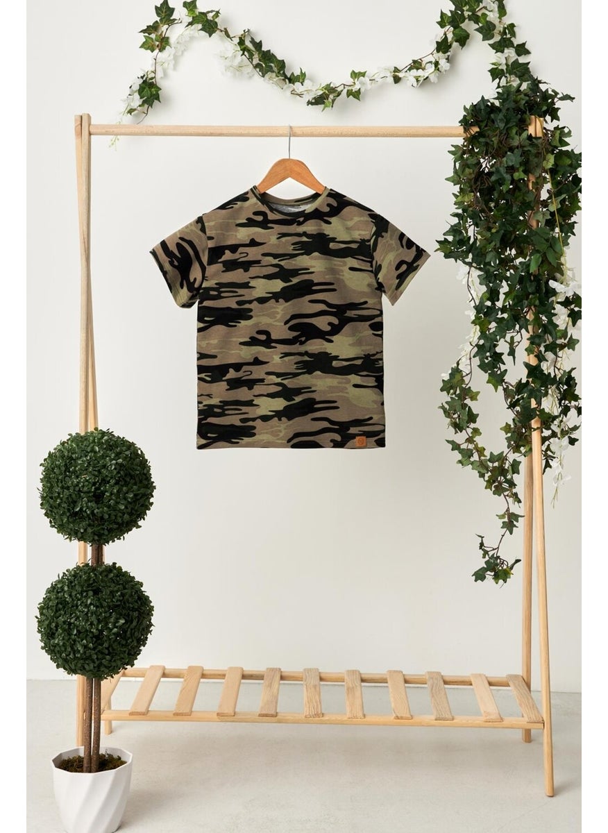 Camouflage Girl's Short Sleeve Crew Neck Anti-Sweat, Comfortable Cotton Combed Cotton T-Shirt