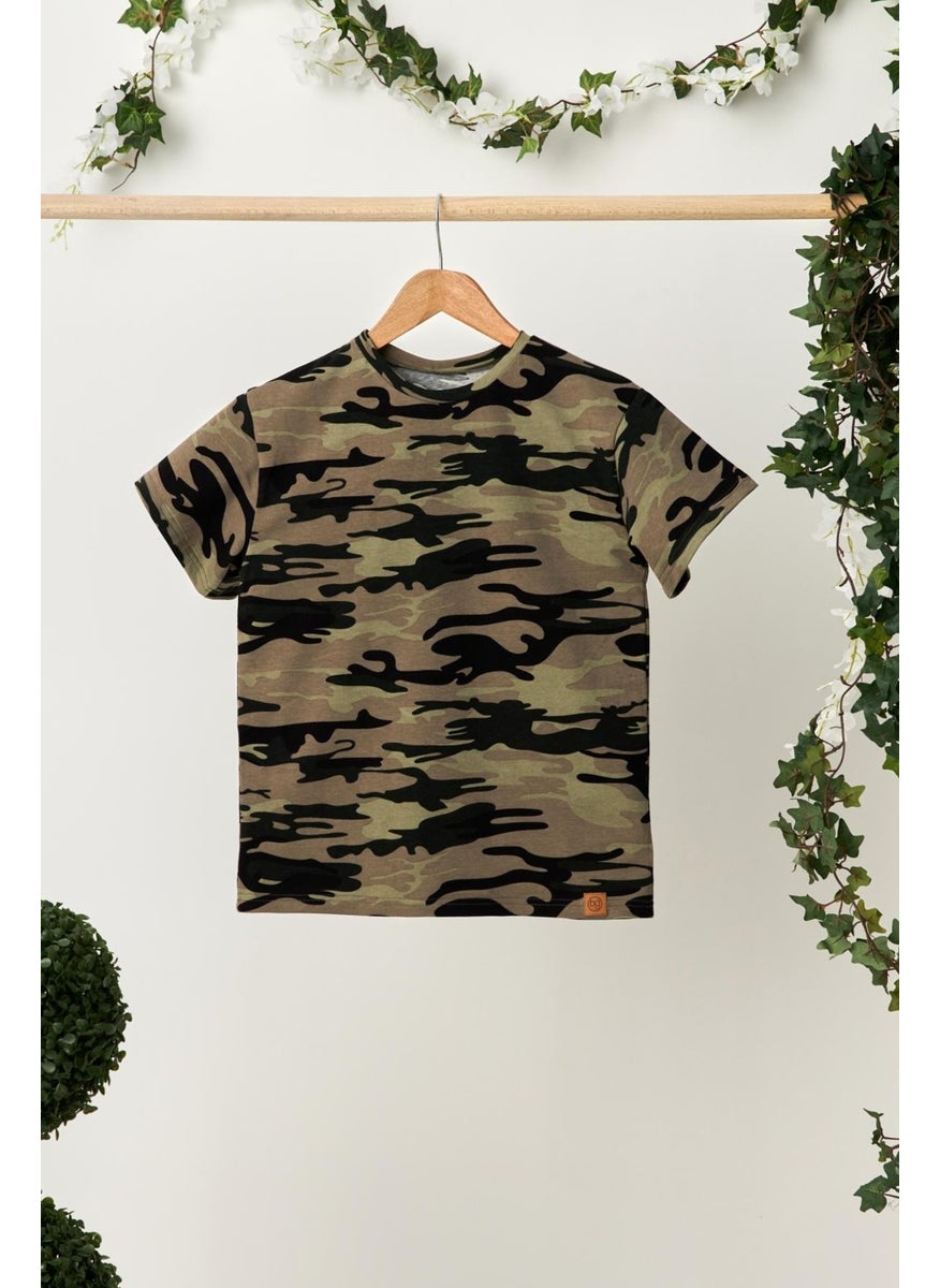 Camouflage Boy's Short Sleeve Patterned Crew Neck Anti-Sweat, Soft Comfortable 100% Cotton Combed Cotton T-Shirt