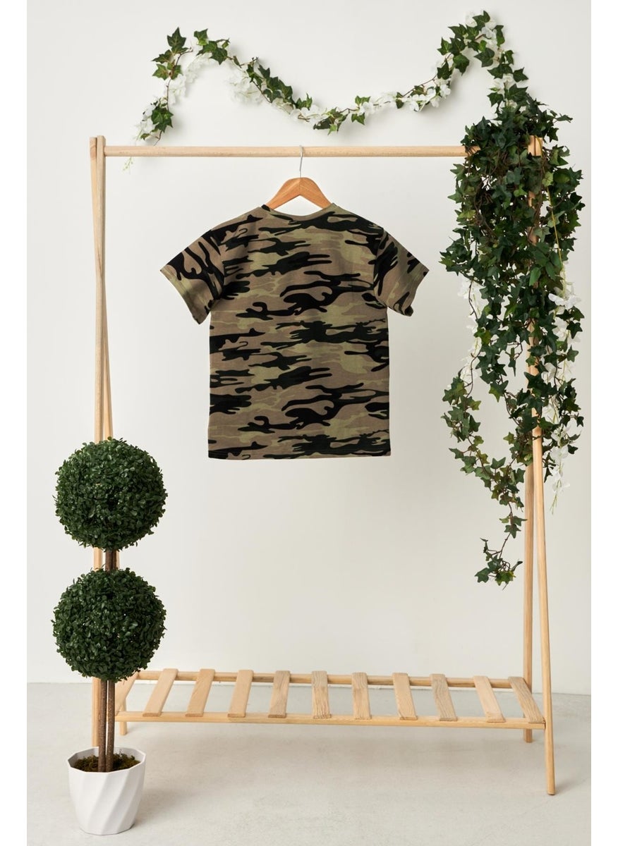 Camouflage Boy's Short Sleeve Patterned Crew Neck Anti-Sweat, Soft Comfortable 100% Cotton Combed Cotton T-Shirt