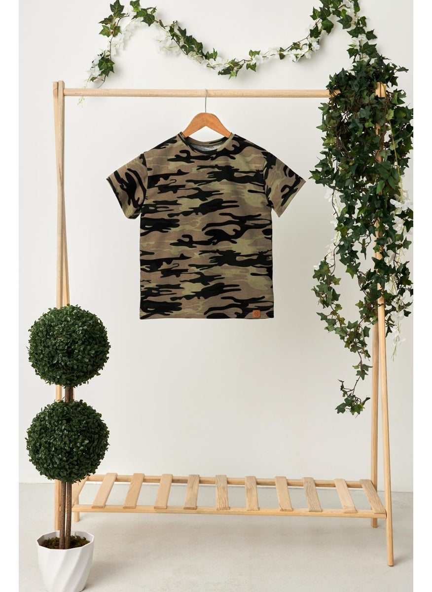 Camouflage Boy's Short Sleeve Patterned Crew Neck Anti-Sweat, Soft Comfortable 100% Cotton Combed Cotton T-Shirt