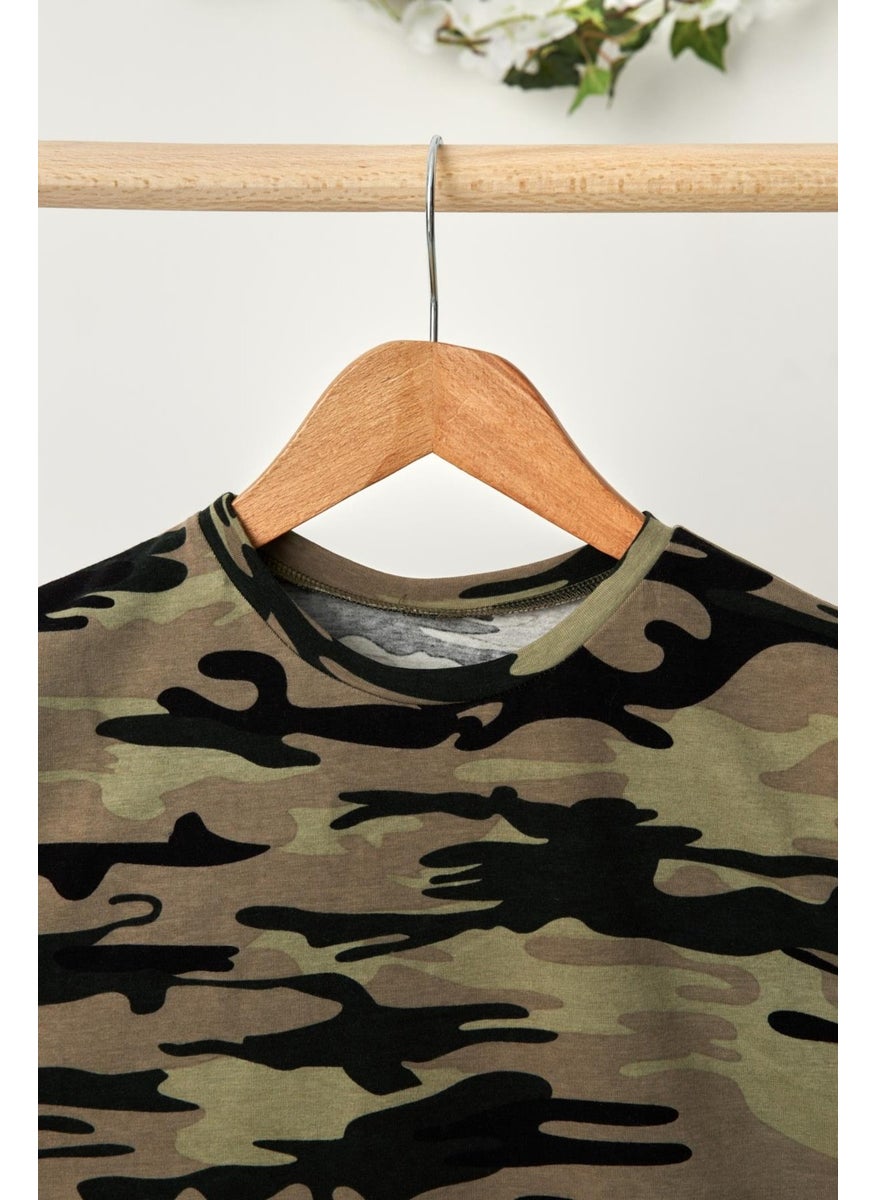 Camouflage Boy's Short Sleeve Patterned Crew Neck Anti-Sweat, Soft Comfortable 100% Cotton Combed Cotton T-Shirt