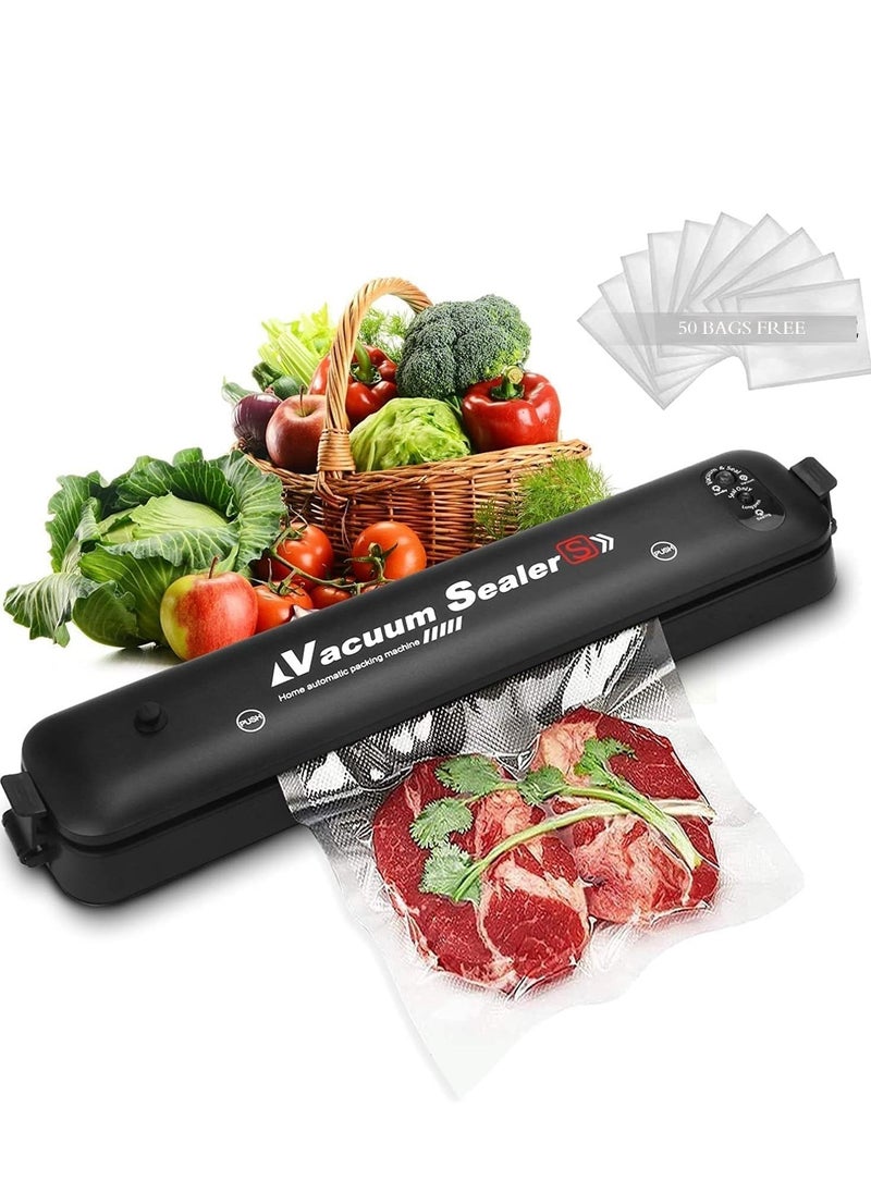 Single-Touch Portable Food Saver Vacuum Sealer Machine - 2 Functions for Fruits, Nuts, Meat, Sweets, Vegetables with 50 Sealed Bags