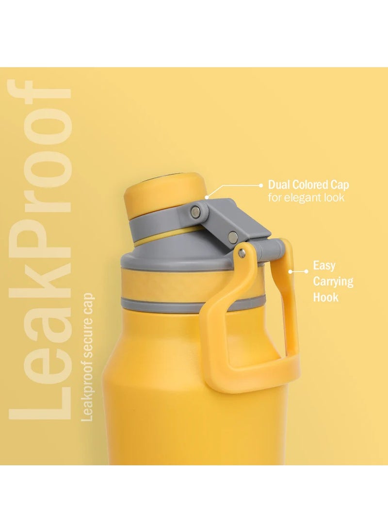 Infinity-S 1000ml Yellow Bottle | Copper Coated Vacuum Insulation | Stainless Steel | Powder Coated | Secure Grip | Leakproof Flask | Hot & Cold Thermos | Aqua Hydra | Suitable for Men, Women