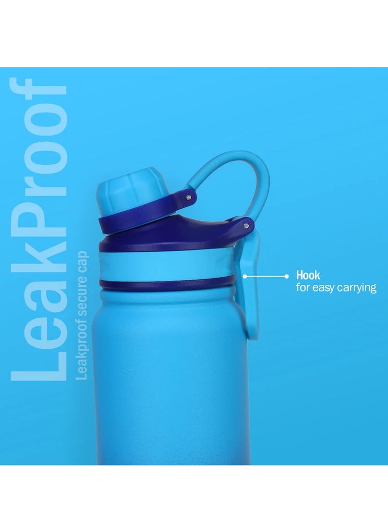 Galaxy 800ml Two Tone Blue Stainless Steel Water Bottle | Copper Coated Vacuum Insulation | Powder Coated | Secure Grip | Leakproof Easy Pour Cap | Hot & Cold Thermos | Aqua Hydro