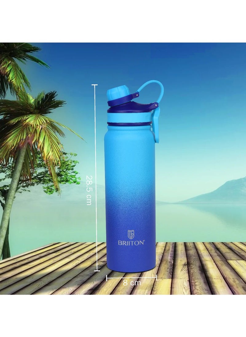 Galaxy 800ml Two Tone Blue Stainless Steel Water Bottle | Copper Coated Vacuum Insulation | Powder Coated | Secure Grip | Leakproof Easy Pour Cap | Hot & Cold Thermos | Aqua Hydro