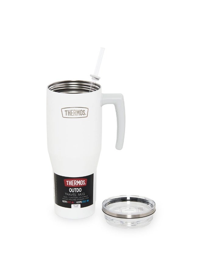 Thermos Stainless Steel Vacuum Mug With Straw, White - 1.1L