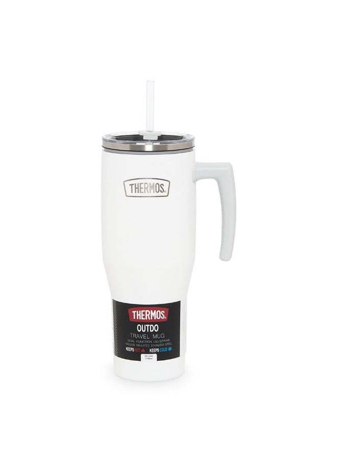 Thermos Stainless Steel Vacuum Mug With Straw, White - 1.1L