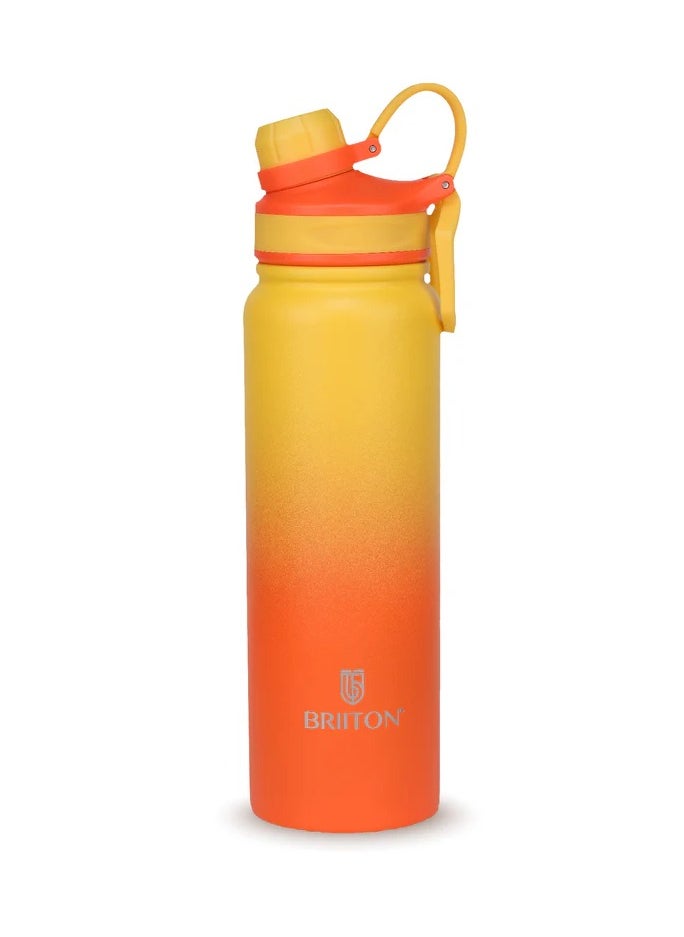 Galaxy 800ml Two Tone Yellow Stainless Steel Water Bottle | Copper Coated Vacuum Insulation | Powder Coated | Secure Grip | Leakproof Easy Pour Cap | Hot & Cold Thermos | Aqua Hydro