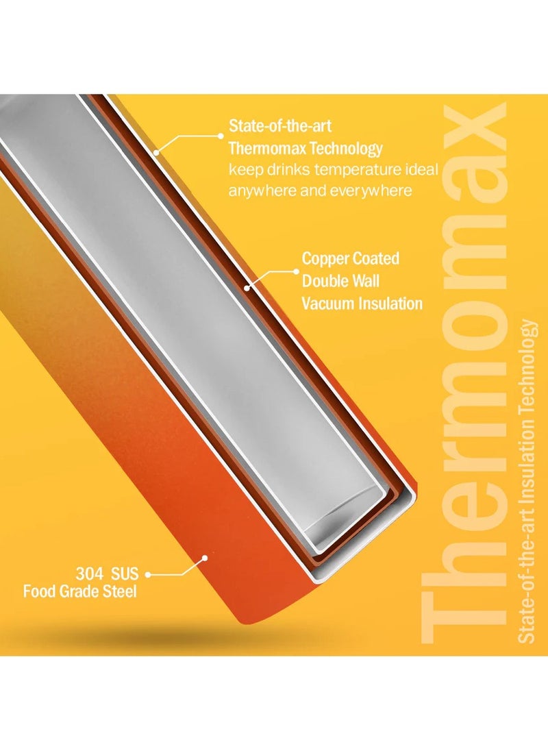 Galaxy 800ml Two Tone Yellow Stainless Steel Water Bottle | Copper Coated Vacuum Insulation | Powder Coated | Secure Grip | Leakproof Easy Pour Cap | Hot & Cold Thermos | Aqua Hydro