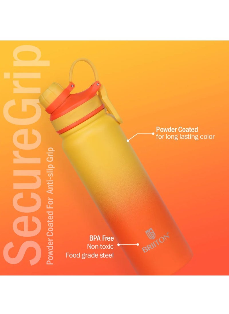 Galaxy 800ml Two Tone Yellow Stainless Steel Water Bottle | Copper Coated Vacuum Insulation | Powder Coated | Secure Grip | Leakproof Easy Pour Cap | Hot & Cold Thermos | Aqua Hydro