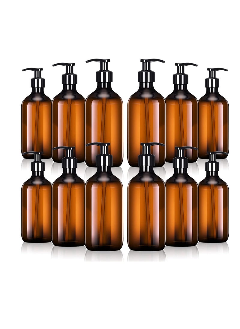 12 Pack Amber Soap Dispenser Empty Plastic Pump Bottles Dispenser Amber Refillable Shampoo Container for Hand Sanitizer Soap Cosmetic Lotion Body Wash Conditioner Bathroom Kitchen Travel (16.9 Oz)