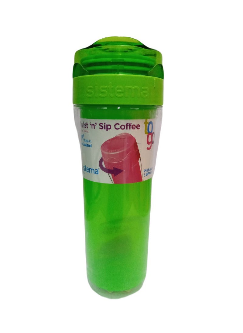 Sistema Twist N Sip Coffee TO GO Multipurpose 490ML Bottle, with insulated Chamber. Its food safe & durable plastic material. Dishwasher, Fridge safe and BPA Free, Green. , Made In New Zealand