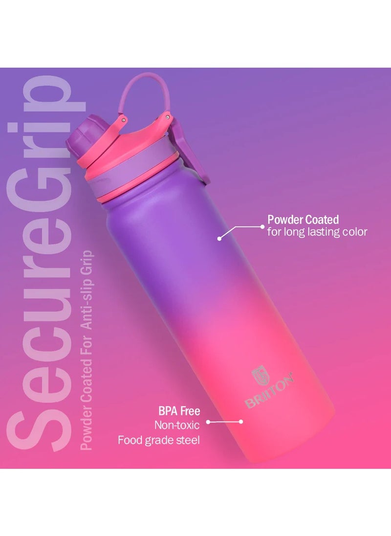 Galaxy 800ml Two Tone Purple Stainless Steel Water Bottle | Copper Coated Vacuum Insulation | Powder Coated | Secure Grip | Leakproof Easy Pour Cap | Hot & Cold Thermos | Aqua Hydro