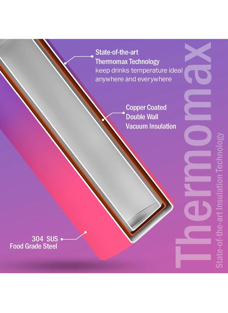 Galaxy 800ml Two Tone Purple Stainless Steel Water Bottle | Copper Coated Vacuum Insulation | Powder Coated | Secure Grip | Leakproof Easy Pour Cap | Hot & Cold Thermos | Aqua Hydro