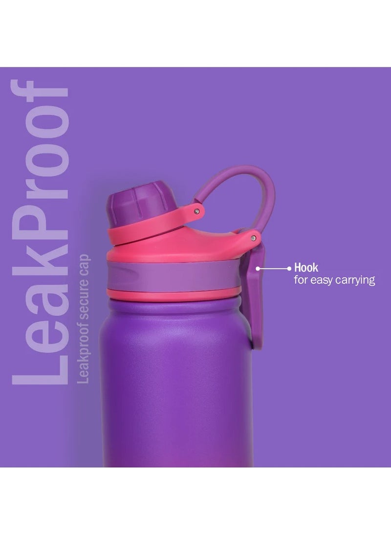 Galaxy 800ml Two Tone Purple Stainless Steel Water Bottle | Copper Coated Vacuum Insulation | Powder Coated | Secure Grip | Leakproof Easy Pour Cap | Hot & Cold Thermos | Aqua Hydro