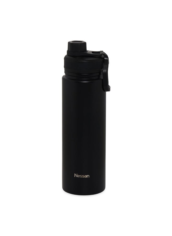 Double Wall Stainless Steel Vacuum Bottle, Black - 720Ml