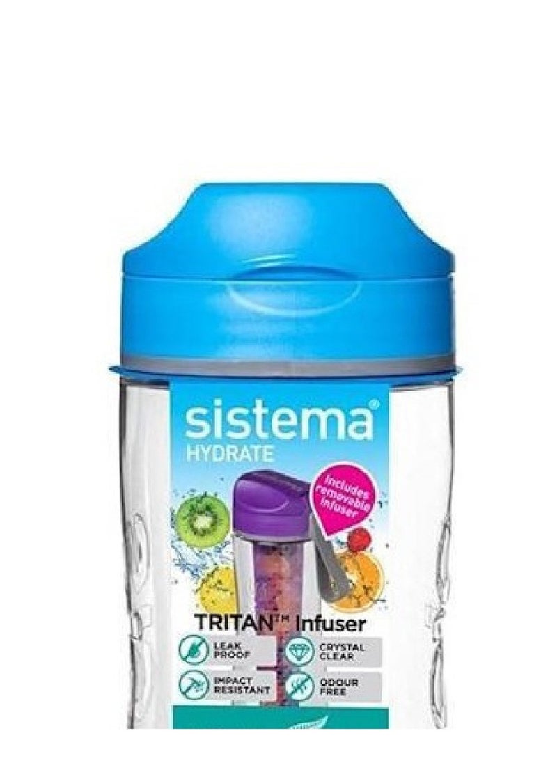 Sistema 800ml Tritan Infuser Bottle, with removable infuser, shatterproof & Scratch Resistant with wide mouth sipper, Dishwasher, Microwave Safe and BPA Free, Blue , Made In New Zealand