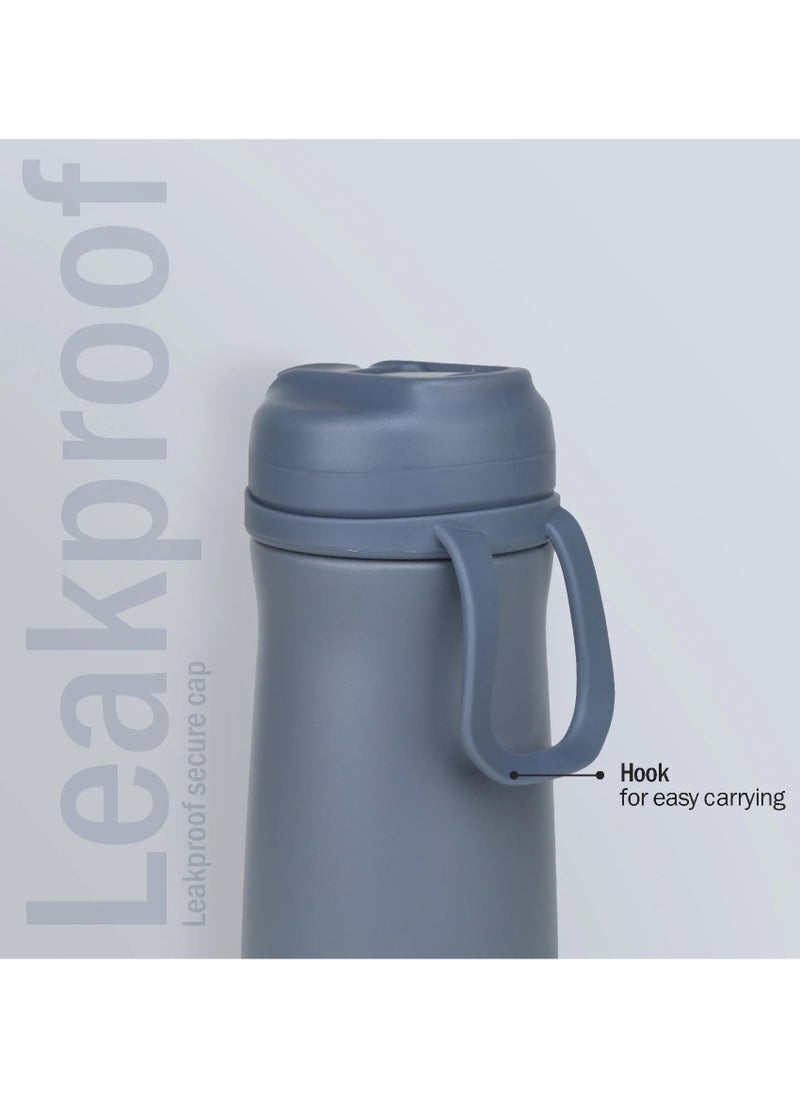 Hybec 600ml Hot & Cold Water Bottle - Grey | BPA-Free Stainless Steel | 24-Hour Insulation | Leak-Proof Design | Easy to Clean|Easy to Carry | Rust & Leak Proof | Tea | Coffee | Office| Gym