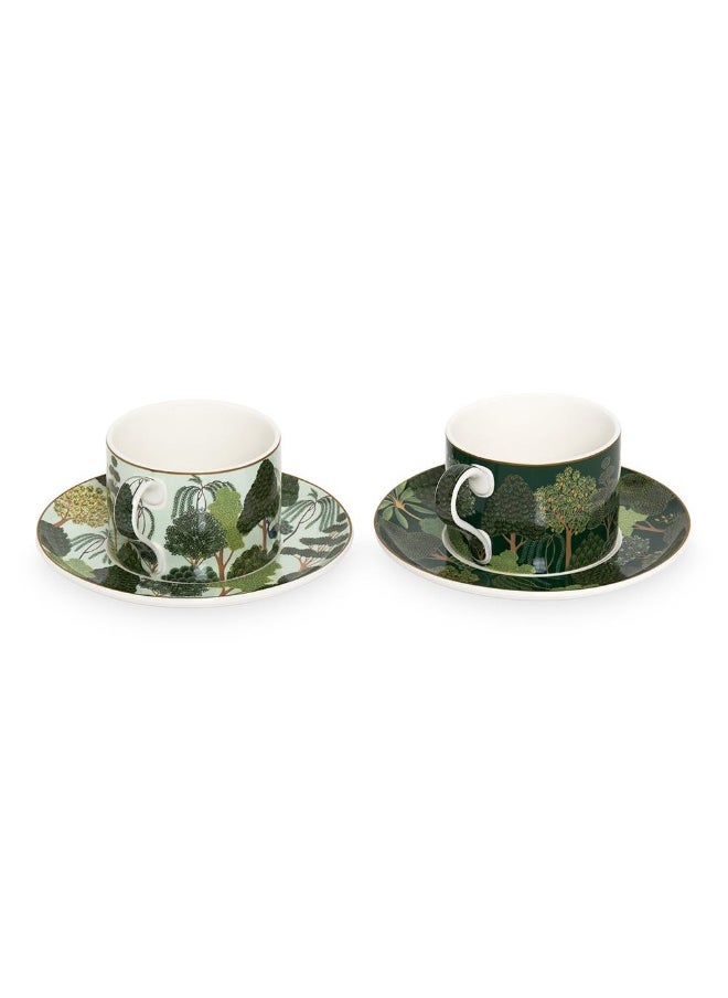 Woodli Coffee Cup And Saucer Set Of 2, Green - 240Ml