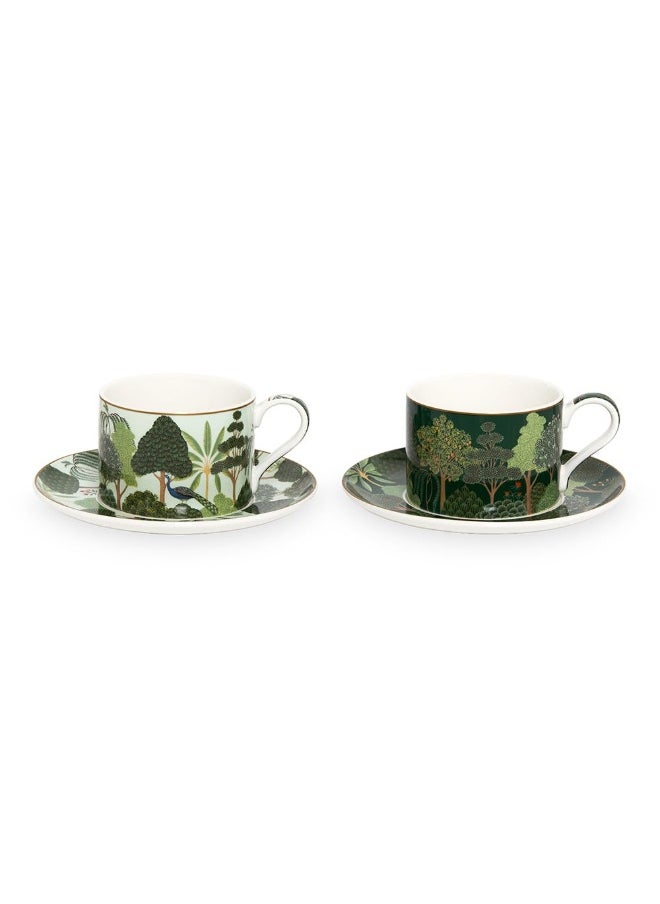 Woodli Coffee Cup And Saucer Set Of 2, Green - 240Ml