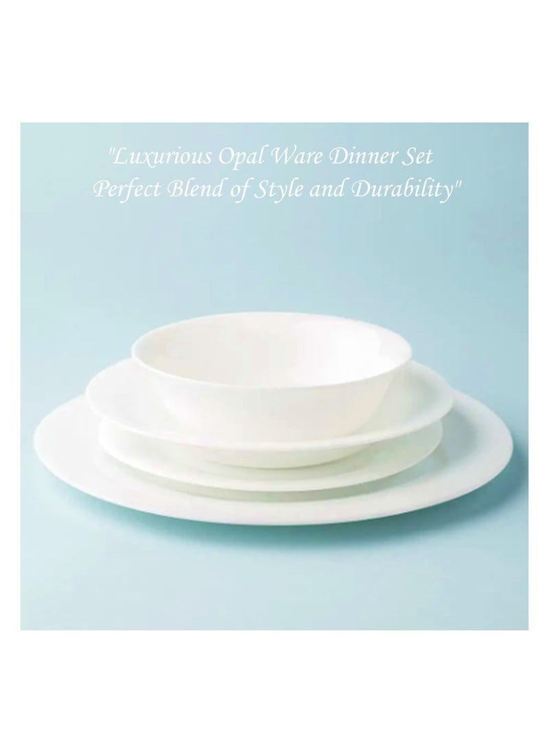 Melrich 36 Pcs Opal ware Dinner Set 8 Dinner Plate 8 Dessert Plate 8 Soup Plate 8 Bowls 1 Oval Plate 2 Serving Bowl 1 Grill Tray Dishwasher Microwave Safe