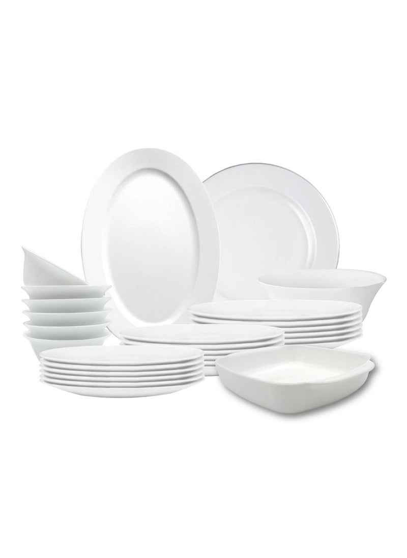 Melrich 36 Pcs Opal ware Dinner Set 8 Dinner Plate 8 Dessert Plate 8 Soup Plate 8 Bowls 1 Oval Plate 2 Serving Bowl 1 Grill Tray Dishwasher Microwave Safe