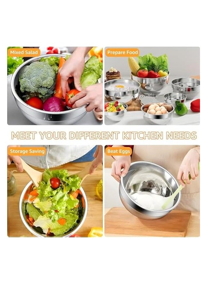 Mixing Bowls with Lids, 5PCS Stainless Steel Metal Salad Nesting Storage Bowls Set for Mixing, Storing, Food Preparation