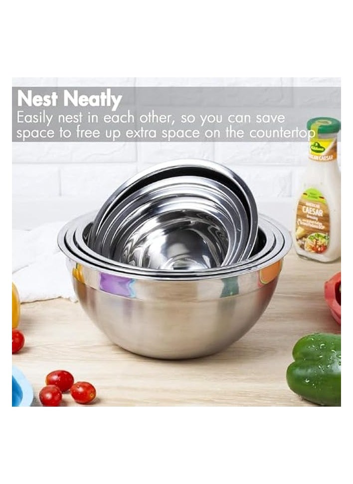 Mixing Bowls with Lids, 5PCS Stainless Steel Metal Salad Nesting Storage Bowls Set for Mixing, Storing, Food Preparation