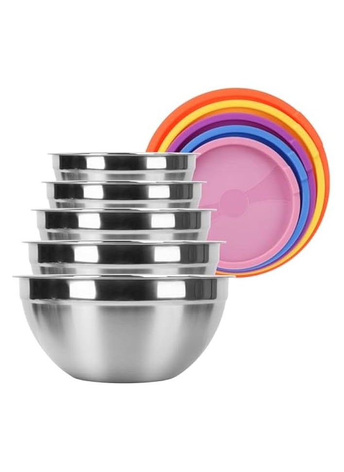 Mixing Bowls with Lids, 5PCS Stainless Steel Metal Salad Nesting Storage Bowls Set for Mixing, Storing, Food Preparation