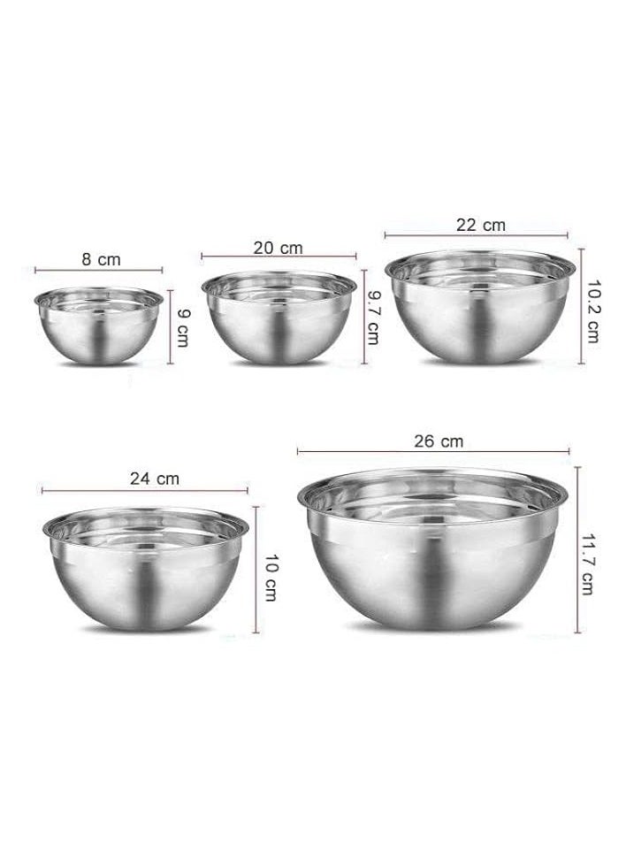 Mixing Bowls with Airtight Plastic Lids, 5 Stainless Steel Salad Bowls for Baking Cooking Space Saving Storage Food Prep