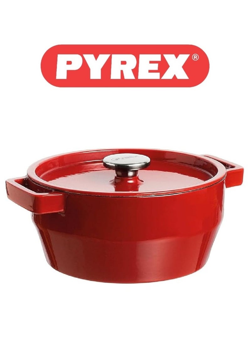 Pyrex Slow Cook Oval Casserole 24cm Red - Durable, Enamel Finish, Induction Compatible