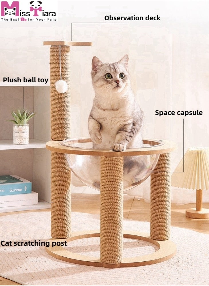 Cat climbing tree, cat bed, vertical cat claw column, fun space capsule 30cm cat bed, wear-resistant and scratch-resistant cat stand and cat tree, comes with cat plush ball toys Size:64*42cm