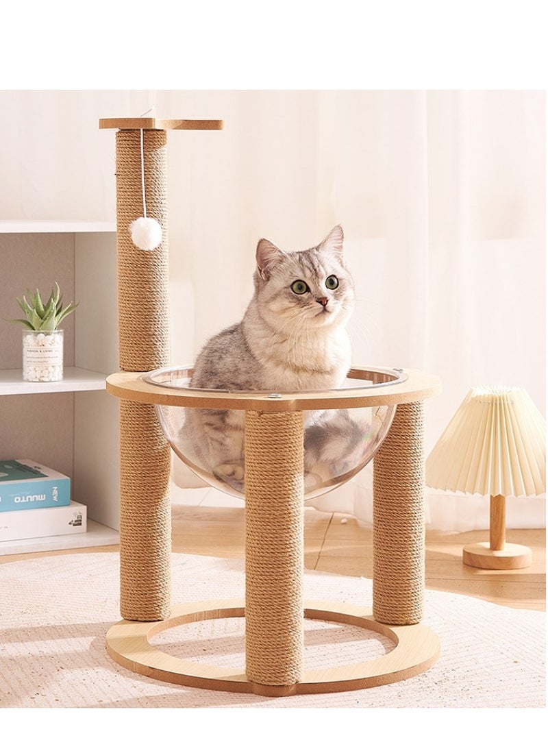 Cat climbing tree, cat bed, vertical cat claw column, fun space capsule 30cm cat bed, wear-resistant and scratch-resistant cat stand and cat tree, comes with cat plush ball toys Size:64*42cm