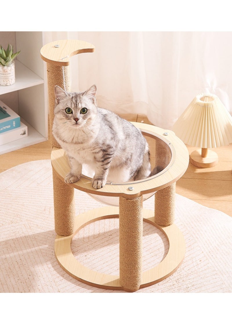 Cat climbing tree, cat bed, vertical cat claw column, fun space capsule 30cm cat bed, wear-resistant and scratch-resistant cat stand and cat tree, comes with cat plush ball toys Size:64*42cm