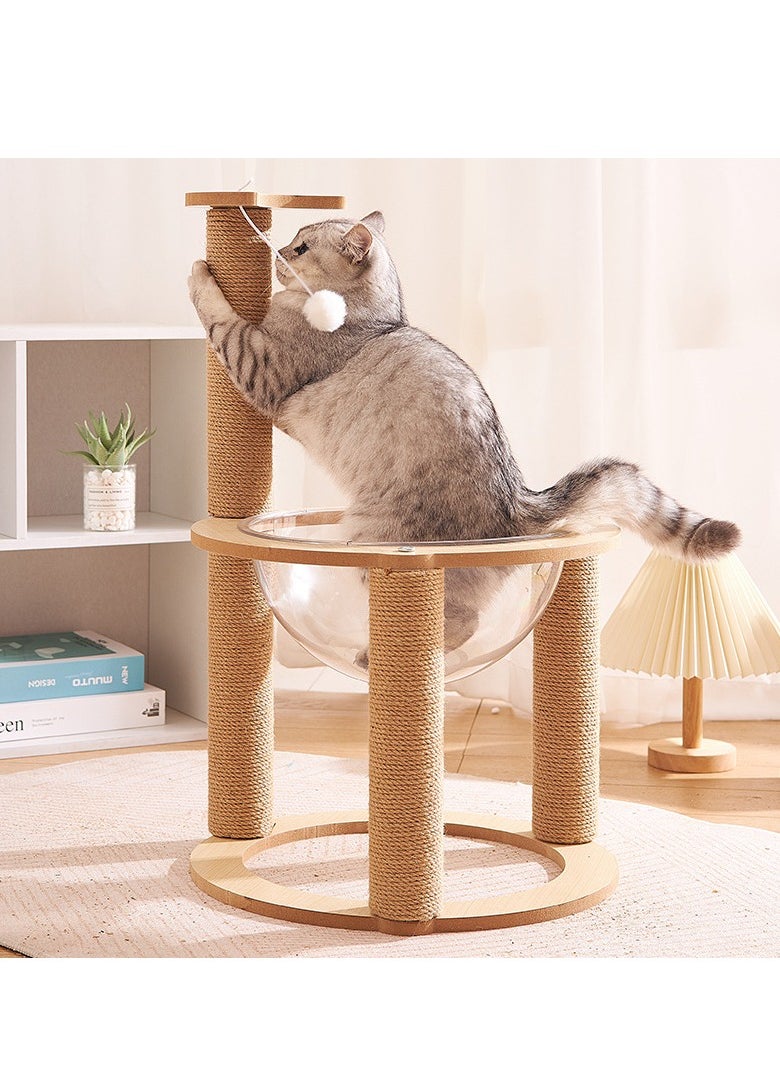 Cat climbing tree, cat bed, vertical cat claw column, fun space capsule 30cm cat bed, wear-resistant and scratch-resistant cat stand and cat tree, comes with cat plush ball toys Size:64*42cm