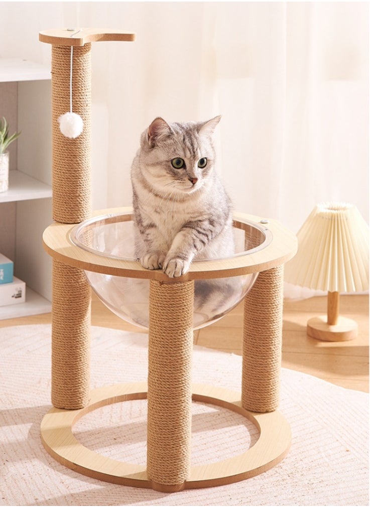 Cat climbing tree, cat bed, vertical cat claw column, fun space capsule 30cm cat bed, wear-resistant and scratch-resistant cat stand and cat tree, comes with cat plush ball toys Size:64*42cm