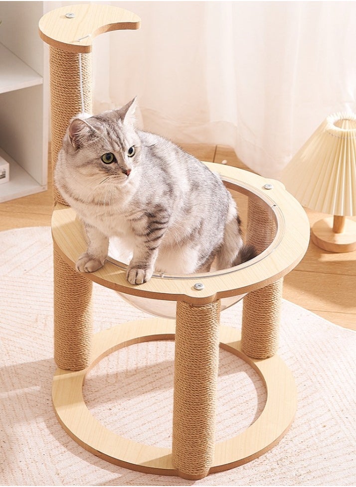 Cat climbing tree, cat bed, vertical cat claw column, fun space capsule 30cm cat bed, wear-resistant and scratch-resistant cat stand and cat tree, comes with cat plush ball toys Size:64*42cm