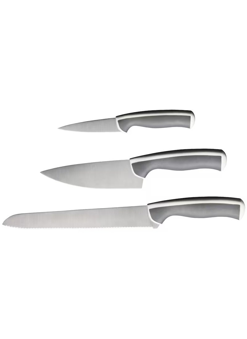 Durable 3-Piece Knife Set for Chop Dice and Slice Light Grey/White