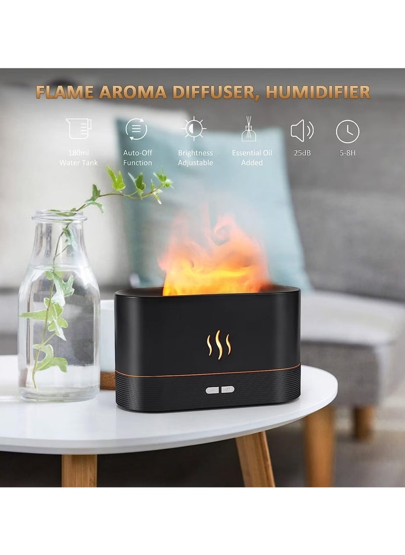 Flame Diffuser Humidifier-Auto Off 180ml Essential Oil Diffuser-2 Modes Brightness Aroma Humidifier with Fire Flame Effect for Home,Office,Spa,Gym(Black)