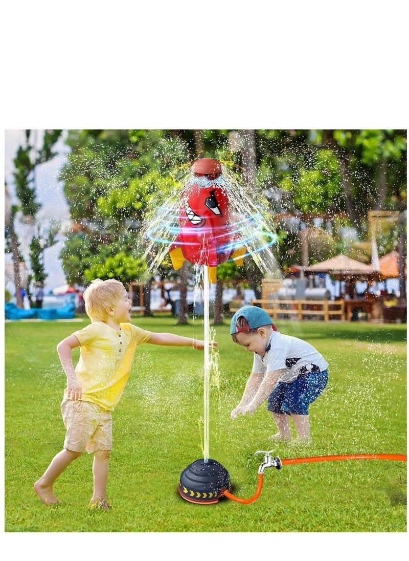 Sprinkler Rocket Launcher, Outdoor Water Toys Rocket Sprinkler for Kids, Summer Garden Backyard Games, Birthday for Boys & Girls Ages 3 4 5 6 7 8, Red