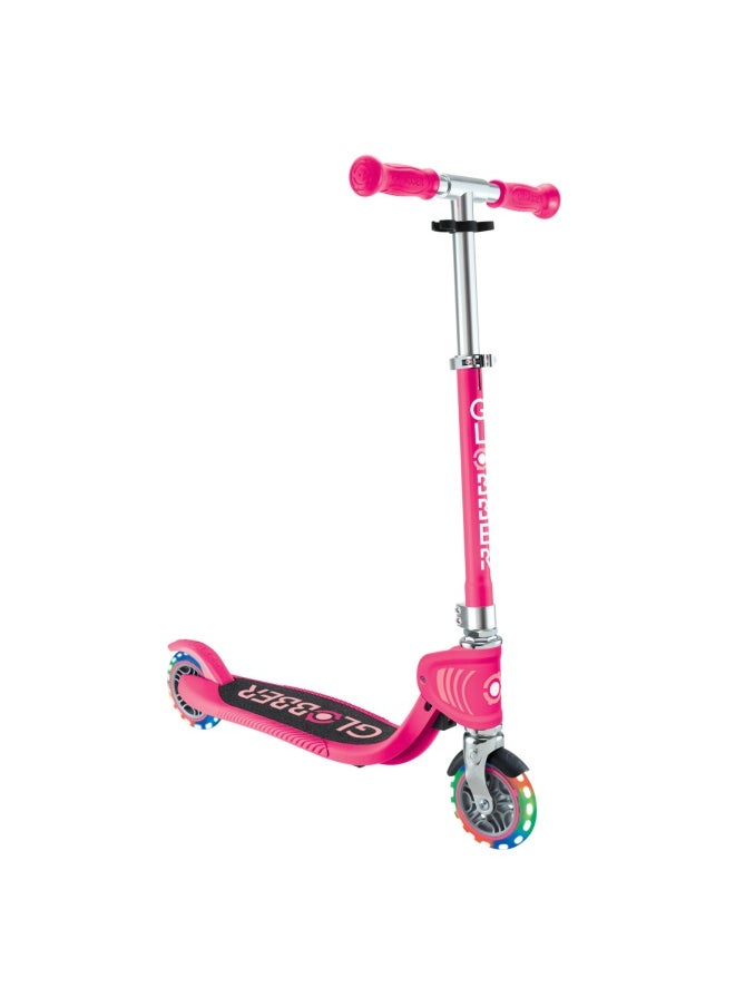 Globber Flow Foldable Junior Lights 2-wheel Kick Scooter in Fuchsia