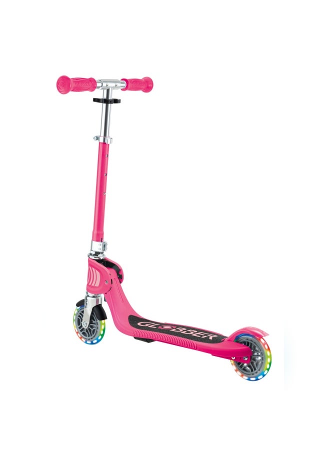 Globber Flow Foldable Junior Lights 2-wheel Kick Scooter in Fuchsia