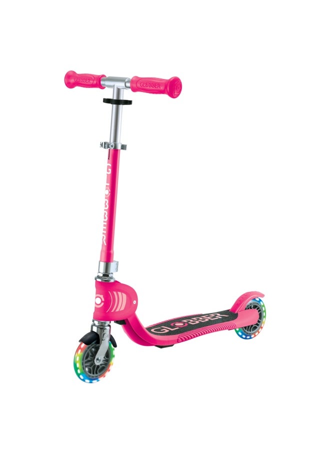 Globber Flow Foldable Junior Lights 2-wheel Kick Scooter in Fuchsia