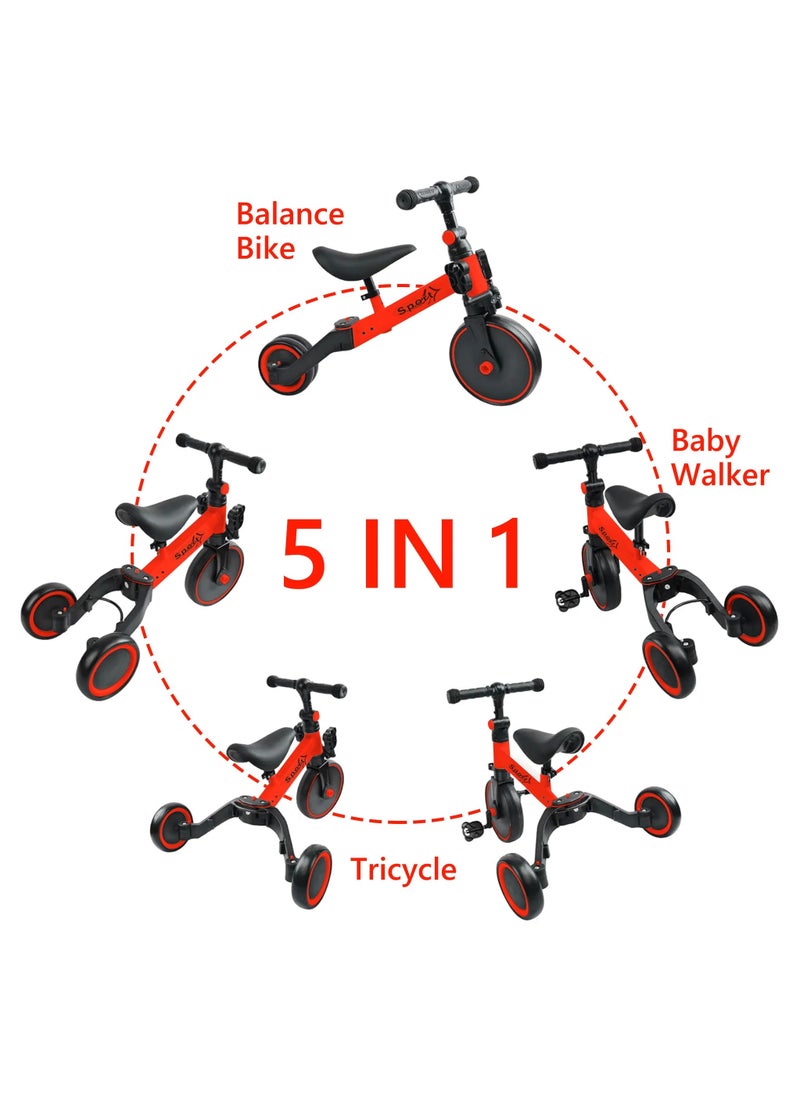 5 in 1 Toddler Bike Tricycle for Toddlers Ages 1-4 Kids Tricycle Seat Height Adjustable Baby Balance Bike Ride-On Toy with Removable Pedals Boys and Girls Toy Bicycle