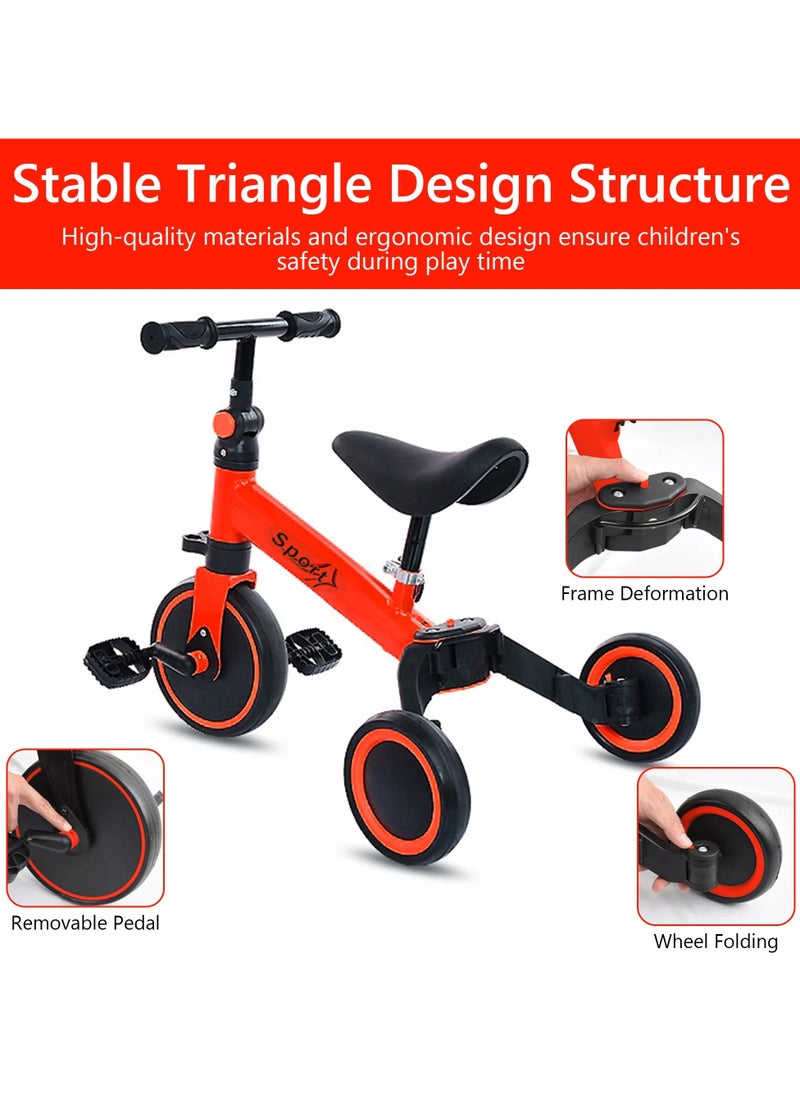 5 in 1 Toddler Bike Tricycle for Toddlers Ages 1-4 Kids Tricycle Seat Height Adjustable Baby Balance Bike Ride-On Toy with Removable Pedals Boys and Girls Toy Bicycle