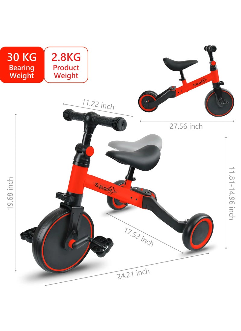 5 in 1 Toddler Bike Tricycle for Toddlers Ages 1-4 Kids Tricycle Seat Height Adjustable Baby Balance Bike Ride-On Toy with Removable Pedals Boys and Girls Toy Bicycle